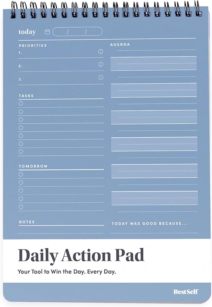 BestSelf Co. Daily Action Pad 60 Sheets – 120 GSM Paper, Ring-Bound Work Planner & To-Do List Notepad | Daily Planner for Productivity | Hourly Schedule, Task Checklist & Tomorrow’s Plan