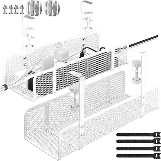 Under Desk Cable Tray - Wire Management Organizer Box, Cord Raceways for Office, Home - No Damage, No Drill
