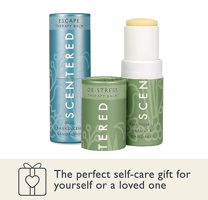 Scentered Aromatherapy Balm Stick Duo for Stress-Relief & Meditation - Roll On Essential Oil Blends of Frankincense, Oud, Chamomile - Aromatherapy Gifts for Women - De-Stress & Escape