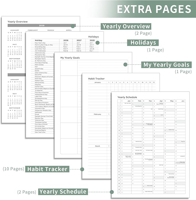 AHGXG 2026 Planner, Weekly and Monthly Planner 2026-2027, Large A4 8.5"x11", Calendar 15-Months Jan 2026 - Mar 2027, Vegan Leather SoftCover, Inner Pocket, Sage Green