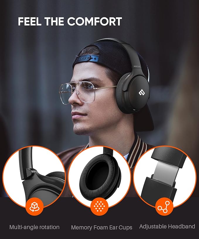 INFURTURE Upgrade Active Noise Cancelling Headphones, H1 Wireless Over Ear Bluetooth Headphones, Deep Bass Headset, Low Latency, Memory Foam Ear Cups,90H Playtime