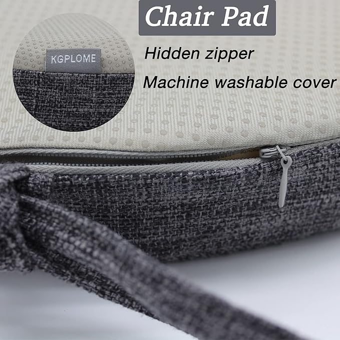 Chair Cushion with Ties for Dining Chairs - Memory Foam Non Slip Kitchen Chair Pad and Dining Seat Cushion with Machine Washable Cover [16.5 x 16.2 Inches] (Black Gray, 1)