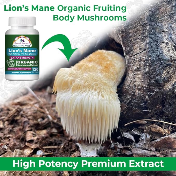 Cancer Sciences Organic Lions Mane Mushroom Supplement Capsules for Men & Women - 1,500mg Brain Supplements for Memory & Focus - High Potency 40% Beta-Glucans - Nootropic Mushroom Complex, 120 Count
