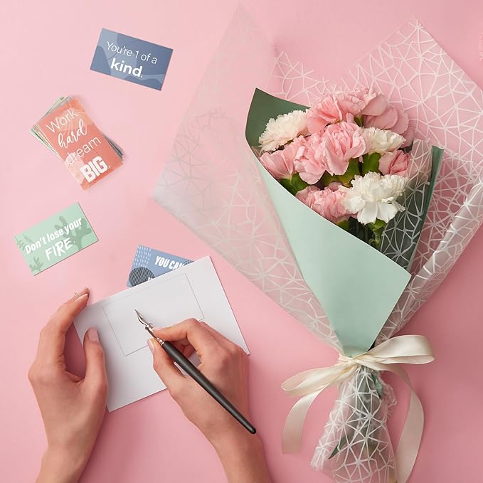 Jinei 300 Inspirational Affirmation Cards Positive Motivational Cards Small Mini Encouragement Quotes for Women Church End of the Year Teacher Gifts(Bohemian)