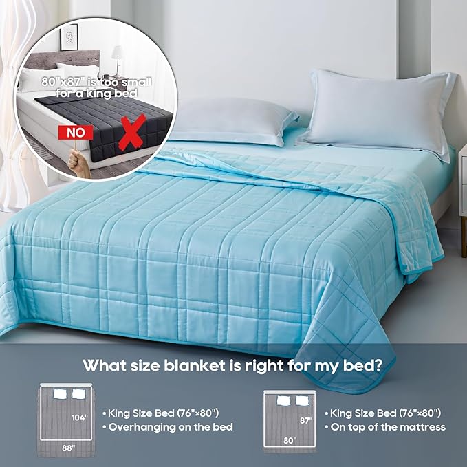 King Size Weighted Blanket 20lbs(88''x104'', Dual-Sided), Reversible King Weighted Blanket with Cozy Warm Velvet & Cooling Tencel Fabric for Adults & Couple All Season - Carry Bag Included, Lake Blue