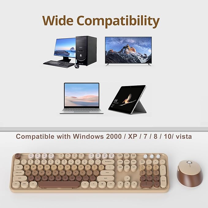 Fogruaden Wireless Keyboard and Mouse Combo, Retro Typewriter Full-Size Keyboard with Number Pad and Cute Mouse, Gradient Colorful Computer Keyboard for Windows PC Desktops Laptop