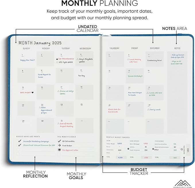 Undated, 2025 Planner, 8.5" x 11" - The #1 Productivity Planner to Achieve Your 2025 Goals - Planner 2025-2026 by PRODUCTIVITY STORE (A4, NAVY BLUE)