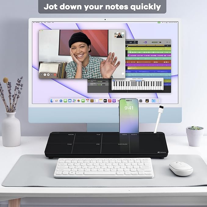 Varhomax Glass Weekly Planner Desk White Board, Desktop Calendar Whiteboard with Storage, to Do List Memo Caddy for Home Office and School Supplies, Black