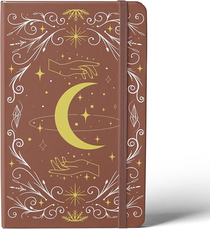 BUKE A5 Dotted Journal – 160gsm Ultra Bamboo Paper, Moon & Star Foil Cover, Flat Lay Notebook with Gift Box – 160 Pages, 5mm Dot Grid, Faux Leather Hardcover (Brown)