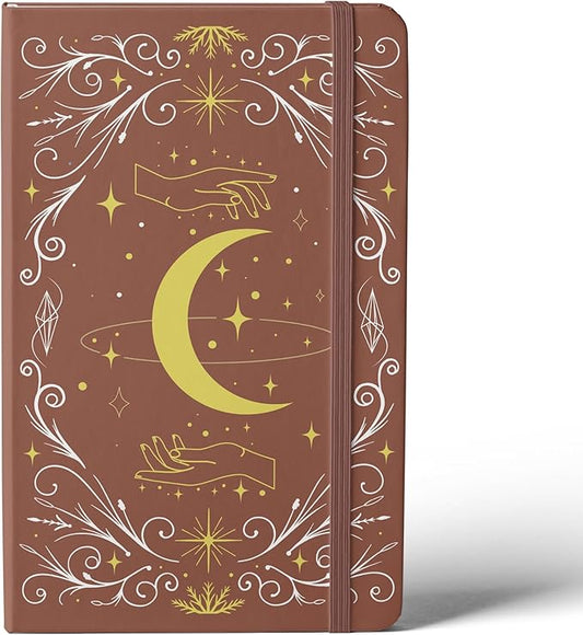 BUKE A5 Dotted Journal – 160gsm Ultra Bamboo Paper, Moon & Star Foil Cover, Flat Lay Notebook with Gift Box – 160 Pages, 5mm Dot Grid, Faux Leather Hardcover (Brown)