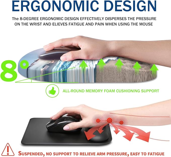 Ergonomic Mouse Pad Wrist Support, with Memory Foam & Non-Slip PU Base, Comfortable Massage Design Mouse Pad Relieve Wrist Fatigue&Pain, Suitable for Computer, Office and Home(04Sunrise Beach)