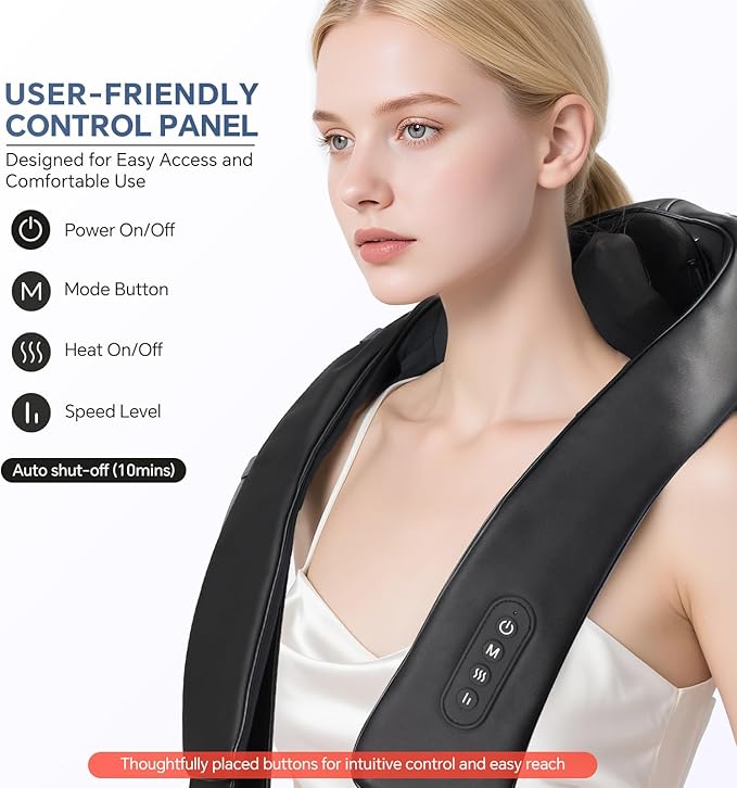 Electric Neck Massager with Heat – Cordless Shiatsu Massager for Neck & Shoulders, Deep Tissue Relief for Trapezius, Rechargeable Brushless Motor, Shiatsu Neck Massager for Pain Relief