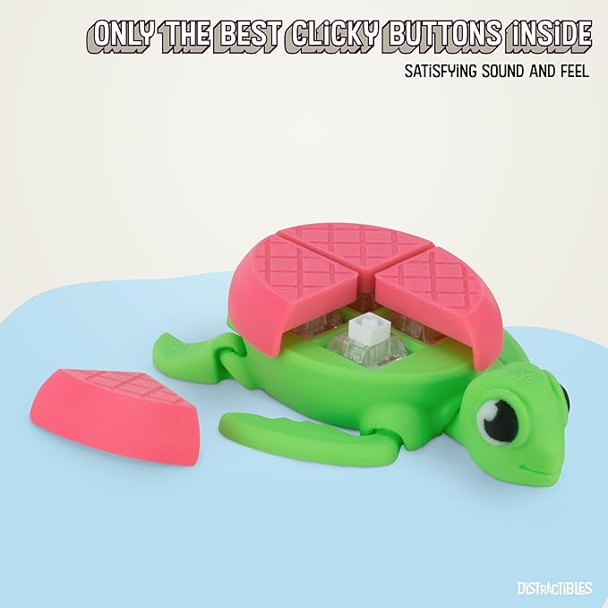 Distractible Turtle Fidget Toy, Articulating Design with Shell Clickers, Pocket-Sized & Durable, Sensory, Stress Relief, ADHD, Autism & Stim (Green-Pink)