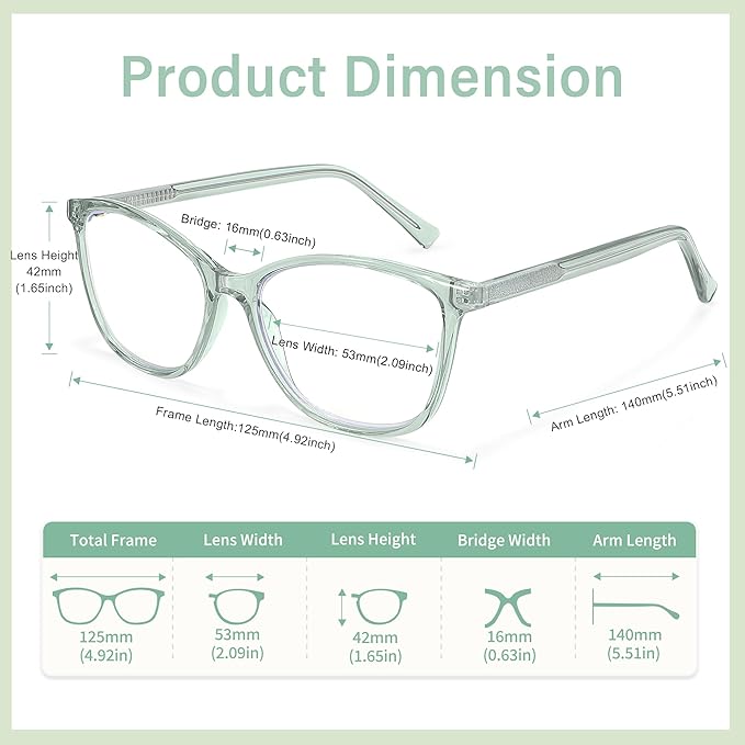 Madison Avenue TR90 Blue Light Blocking Glasses Anti Eyestrain UV Glare Blue Light Glasses for Women TV Phone Computer Gaming Eyeglasses (Transparent Green)