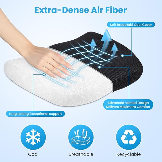 Office Chair Cushion - More Breathable Pressure Relief Seat Cushion with Hours Sitting on Gaming/Car/Wheelchair, Soft Extra-Dense Air Fiber for Orthopedic Coccyx, Sciatica & Hip Support