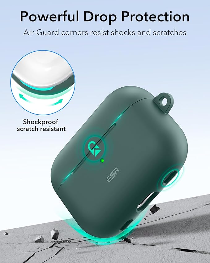 ESR for AirPods Pro 2 Case, Compatible with Airpods Pro 2nd Generation Case (2023/2022/2019), Compatible with MagSafe, Magnetic Lid Lock, Full Drop Protection, Green