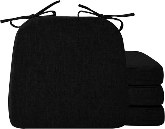Chair Cushions for Dining Chairs, 2" Thick Seat Cushions for Kitchen Chairs, D-Shaped Chair Pads with Washable Cover, Ties and Non Slip Backing, 17'' x 16'', Set of 4, Black