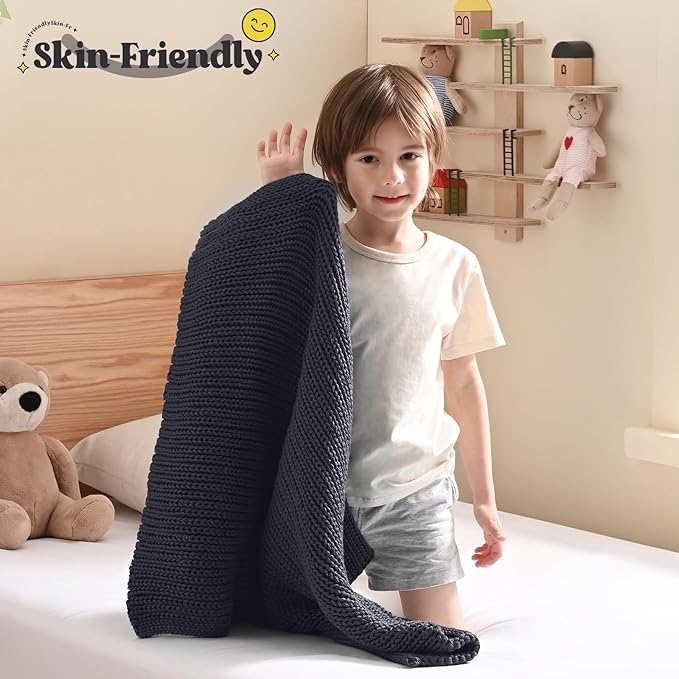 Guohaoi Knitted Weighted Lap Pad (Dark Grey 20"x30" 2lbs) No Beads Cooling Weighted Blanket Kids for Nap, Breathable Chunky Knit Blanket, Small Throw Blanket for Travel Indoor Outdoor