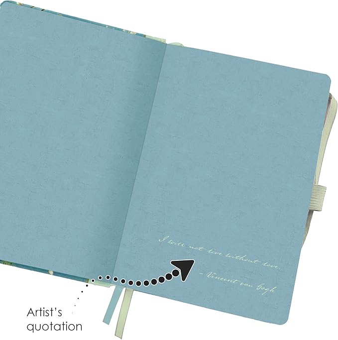RainCaper Vegan Leather Journal Notebook, 160 Dot-Grid Pages, 5.7 inches x 8 inches, Journal - van Gogh Almond Blossom