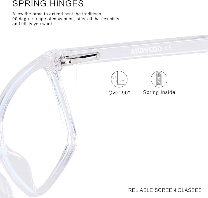 ANDWOOD Blue Light Blocking Glasses Men Women Computer Filter Large Frame Bluelight Blocker Anti Blue Ray Lightweight AR002