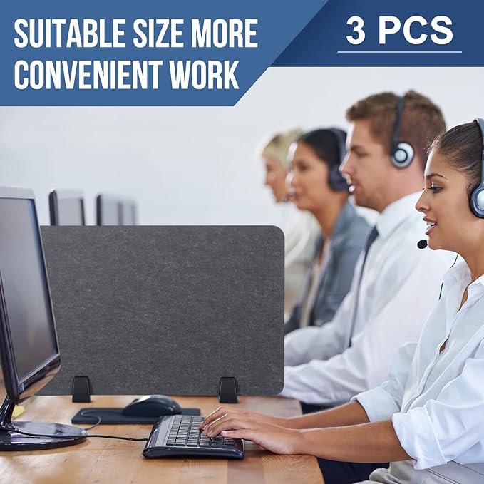 Yaomiao 3 Pcs Acoustic Desk Divider Soundproof Desk Privacy Panel Freestanding Desk Partitions Sound Absorbing for Students Office Reduce Noise Visual Distractions (Dark Gray,60 x 16", 24 x 16")