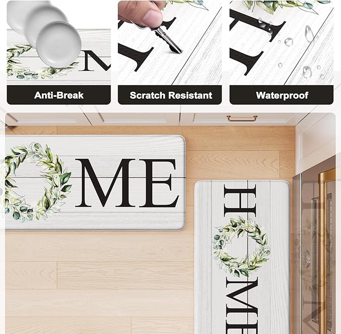 KIMODE Kitchen Mats Cushioned Anti Fatigue 24" x 59", Farmhouse Kitchen Rugs Runner Stain Resistant, Wide Ergonomic Standing Long Non Slip Waterproof Kitchen Floor Mat for Sink Laundry, White