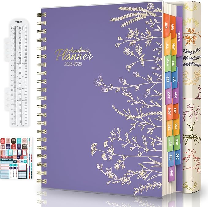 Jun 2025-Dec 2026 Academic Monthly Weekly Daily Planner for School, 19 Months Calendar 25-26 Planning Book with Colorful Tabs, 8.5" x 11" Mid Year College Organizer for Student Teacher (Lavender Purple)