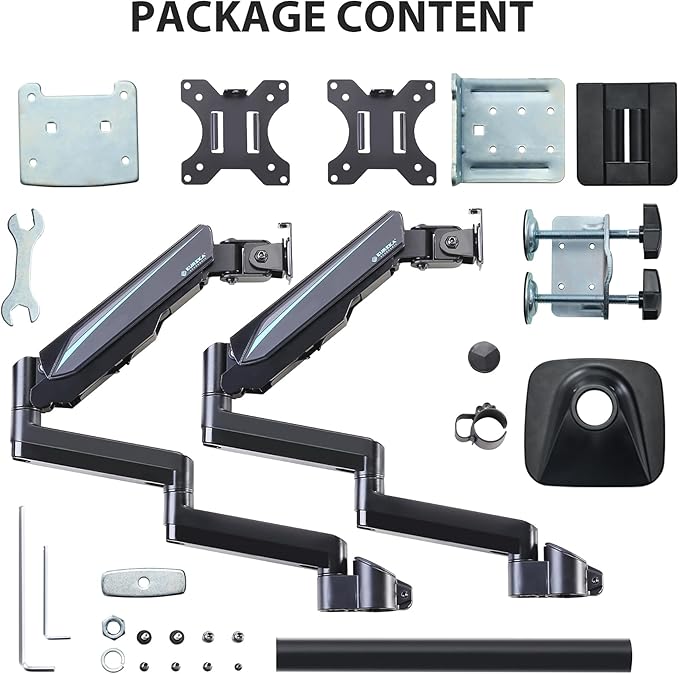 EUREKA ERGONOMIC Dual Monitor Stand, Fully Adjustable Gas Spring Double Monitor Arms for PC Computer Screen 13 to 32 inch up to 17.6 LBS W VESA 75x75mm,100x100mm C Clamp Grommet Base, Black