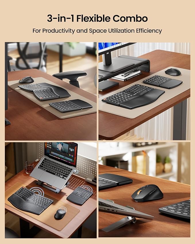ProtoArc Ergonomic Keyboard Mouse, EKM04 2.4GHz Wireless Ergo Keyboard Mouse Combo with Separate Numeric Keypad, Split Design, Hard Wrist Rest, Rechargeable, for Windows Desktop/PC/Laptop