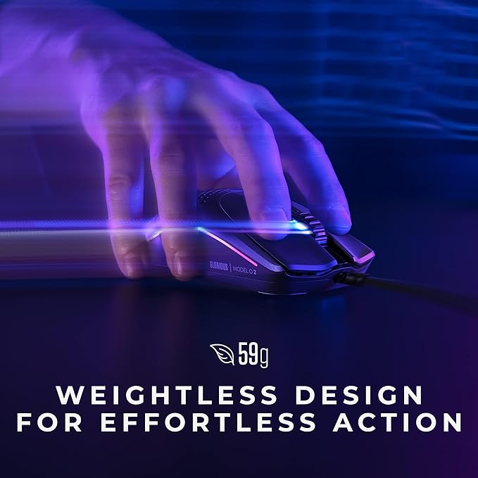 Glorious Gaming Model O 2 Wired Gaming Mouse - 59g Ultralight, FPS, 26,000 DPI, Motion Sync, 80M Click Rated Switches, 6 Programmable Buttons, Ambidextrous, RGB, PTFE Feet - Black