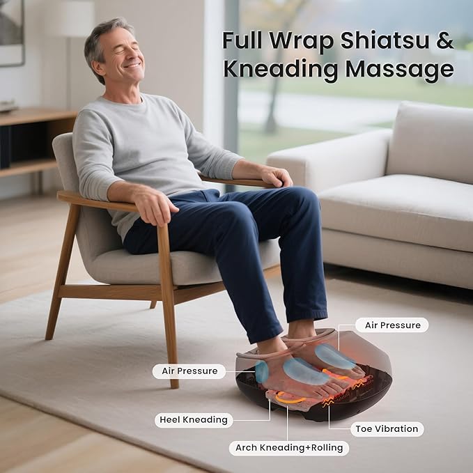 COMFIER Shiatsu Foot Massager with Heat, Electric Feet Massager Machine for Plantar Fasciitis Neuropathy,Gifts for Women,Men,Remote Control,Pause Function,Foot Warmer (Gray)