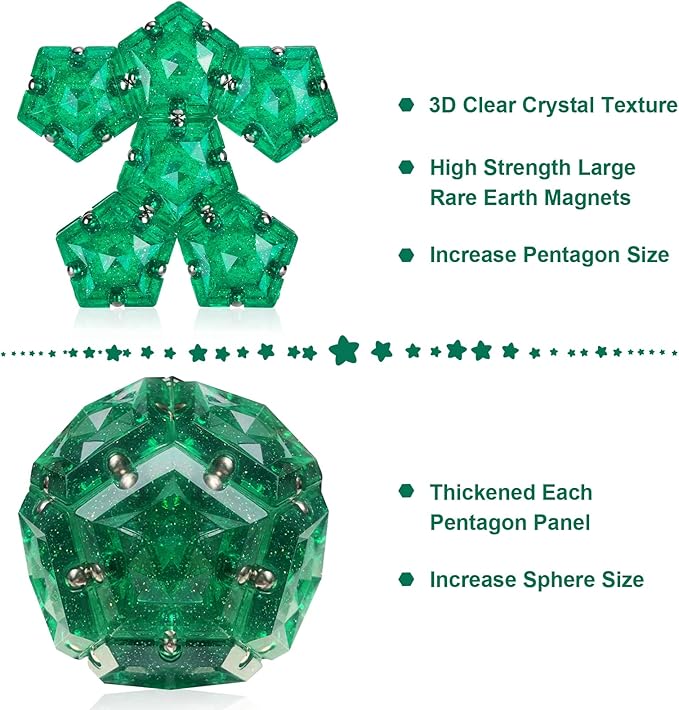 Magnetic Fidget Sphere Magnets Balls - Crystal Green Holographic Glitter - Magnet Fidgets Toy - 12 Piece Set - Creativity Beyond Imagination, Inspirational, Recreational, Desk Toys for Adults