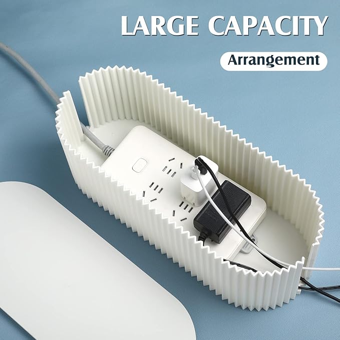 Marsui 2 Pcs Cable Management Box Cord Hider Organizer with 46 Pcs Cable Management Kit Wire Box for Power Strips Surge Protectors Desk TV Computer Wires Home Office(White)