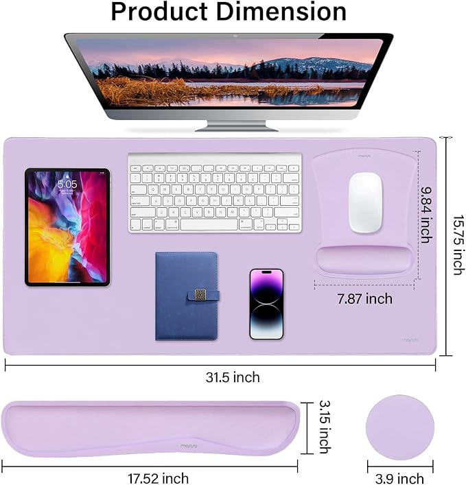 MOSISO Keyboard Mouse Pad Set, Large Gaming Mousepad&Keyboard Wrist Rest&Mouse Wrist Rest&Coaster, Ergonomic Non-Slip Mousepad&Easy Typing Cushion with Memory Foam for Home Office, Dusty Lilac