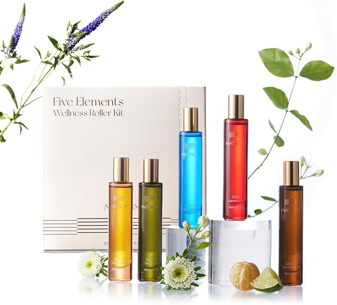 Five Elements Essential Oil Rollers – 100% Plant-Based Aromatherapy Gift Set with Squalane & Jojoba – Stress Relief, Relaxation, Skin Hydration & Self-Care Rollerball Oils