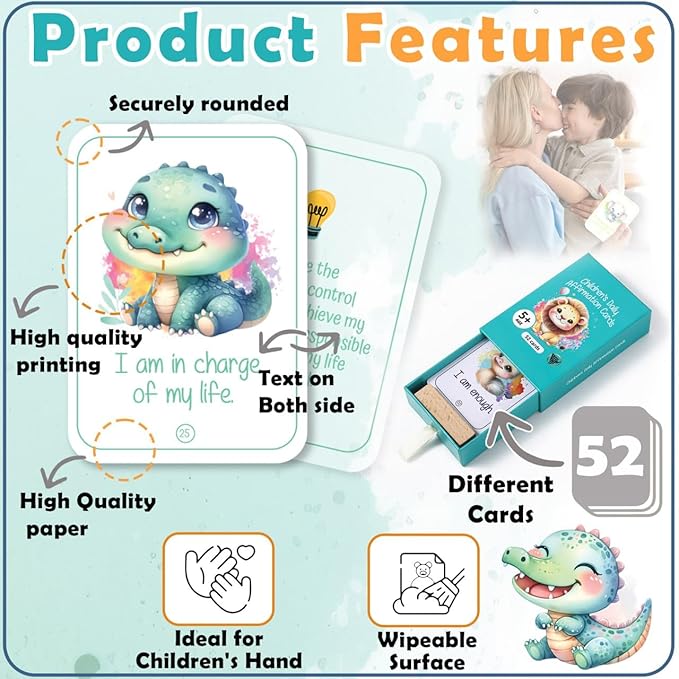 BHW- Daily Positive Affirmations Cards for Kids Mindfulness Skills Positive Messages Inspirational Card Mindful Kids Cards Kindness Notes Kid Affirmation Meditation Cards for Teens 52Pcs