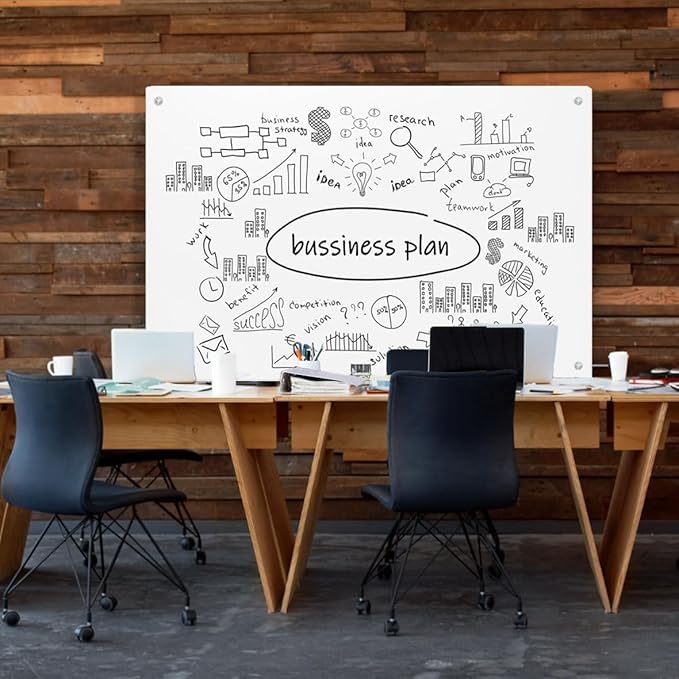 Glass Dry Erase White Board for Wall,Glass Whiteboard, 33" x 46" Large Glassboard for Home Kitchen, Office, Frameless, Brilliance (BB-WH-84117)