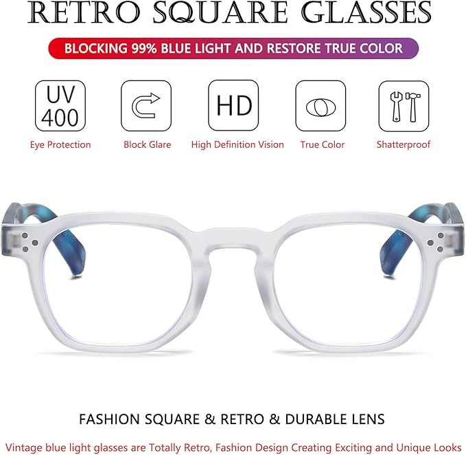 AIEYEZO Retro Blue Light Glasses for Men Women Square Thick Framed Eyeglasses Trendy Vintage Computer Glasses