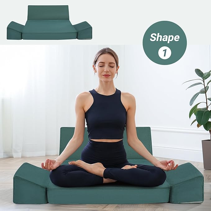 HOMBYS Large Meditation Cushion Foam Meditation Pillows for Sitting on Floor, Yoga Pillow for Adult, Meditation Mat with 2 Knee Cushions and Hip Support-3 Shapes for Different People, Green