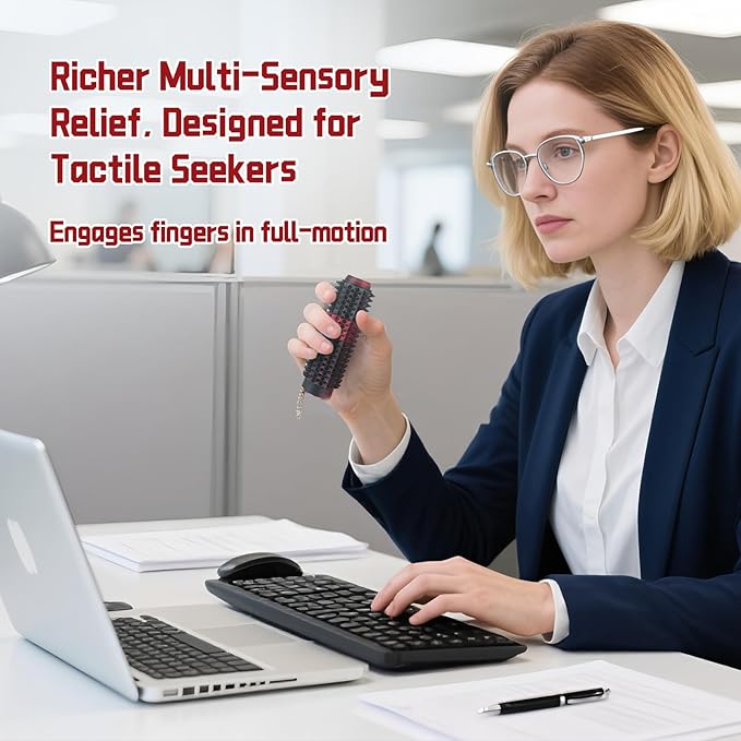 Little Ouchies Spiky Sensory Fidget Toy for Adults – Pain Stim Tool with Clicker, Spinner, Slider, Roller & Spiky Grip | 5‑in‑1 Stress & Anxiety Relief, Portable Keychain(Black & Red Laser)