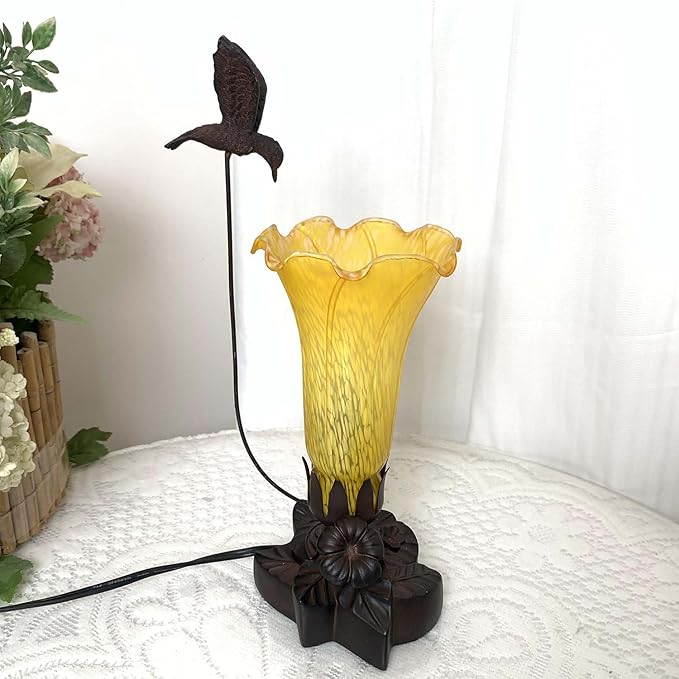 Bieye LS98 Lily Flower Blown Glass Lampshade (Yellow, Opening I.D. 1.26" x O.D. 1.5")