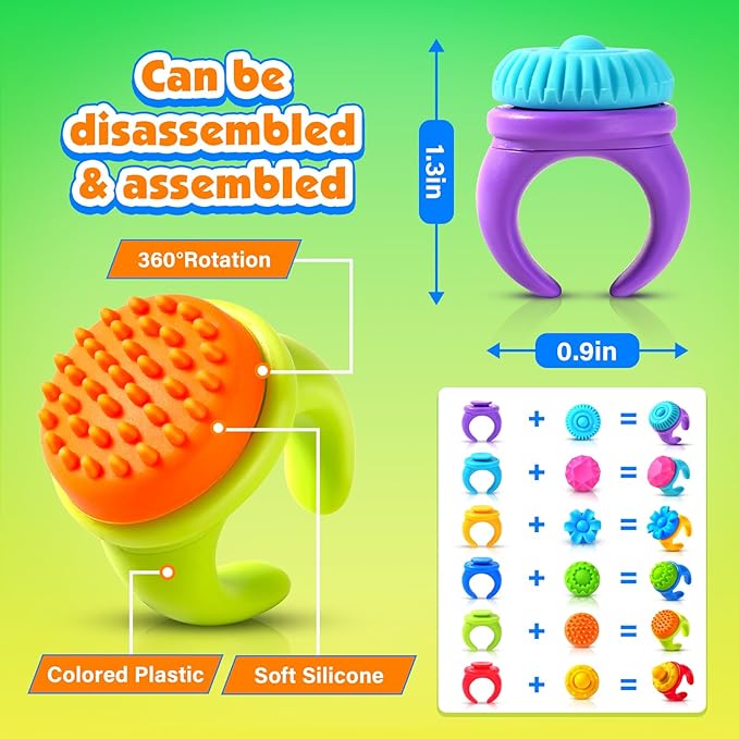 Fidget Rings Sensory Toys for Kids: 18 Pack Fidget Anxiety Spinner Rings- Autism Sensory Toy for Special Needs ADHD- Stress Relief Quiet Fidgets for Classroom- Small Treasure Box Prizes Bulk Gifts