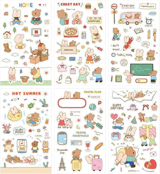 Monolike Happy & Lucky Littles Theme Sticker 6P Set - Aesthetic Removable Stickers for Journaling, Scrapbooking, Multicolor, Size: 4.33 x 5.51 inches