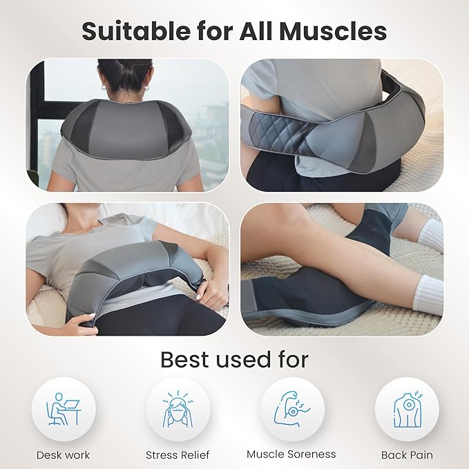 COMFIER Neck Massager with Heat, Shiatsu Back Massager for Pain Relief deep Tissue, 3D Kneading Massage Pillow for Shoulder, Portable & Cordless Design, Birthday Gift for Women, Gift for Mom, Dad