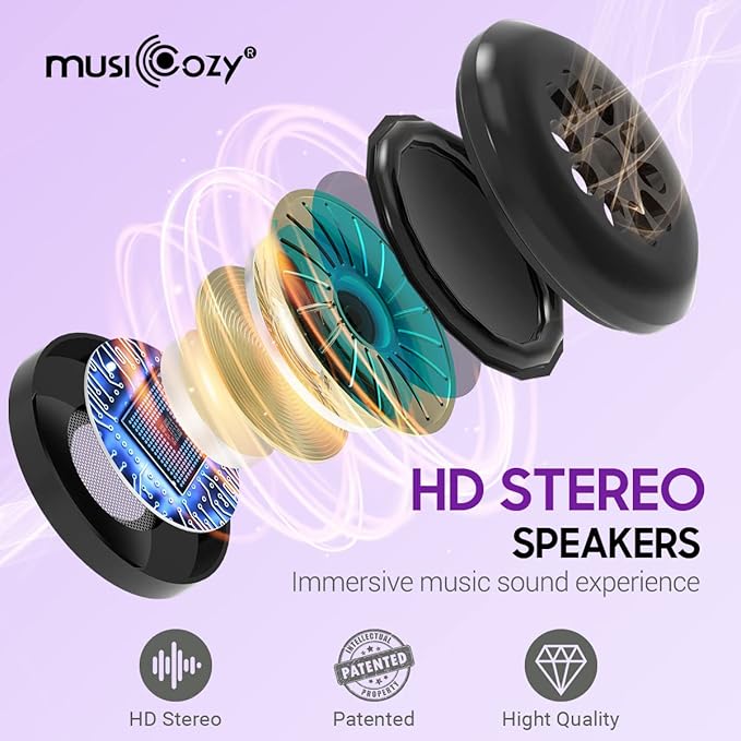 MUSICOZY Sleep Mask with Bluetooth Headphones, Sleeping Headphones Bluetooth Headband Eye Mask, Wireless Music Earbuds Earphones with HD Ultra-Thin Stereo Speakers for Side Sleepers