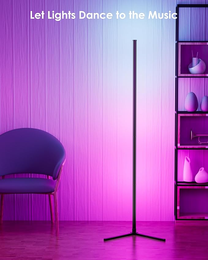 RGB Corner Floor Lamp, 65" Color Changing Modern Corner Lamp with APP Control, Modern LED Lamp with 16 Million Colors & Music Sync for Living Rooms, Bedrooms, and Gaming Rooms