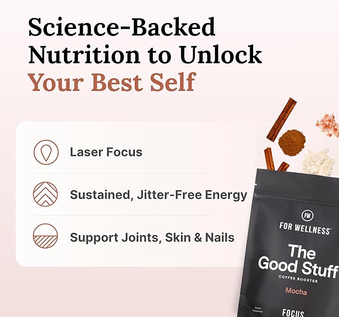 For Wellness The Good Stuff Focus – Mocha Coffee Booster | Nootropic Collagen Creamer with MCTs for Focus, Energy & Wellness | Non-Dairy, Keto-Friendly, 30 Servings