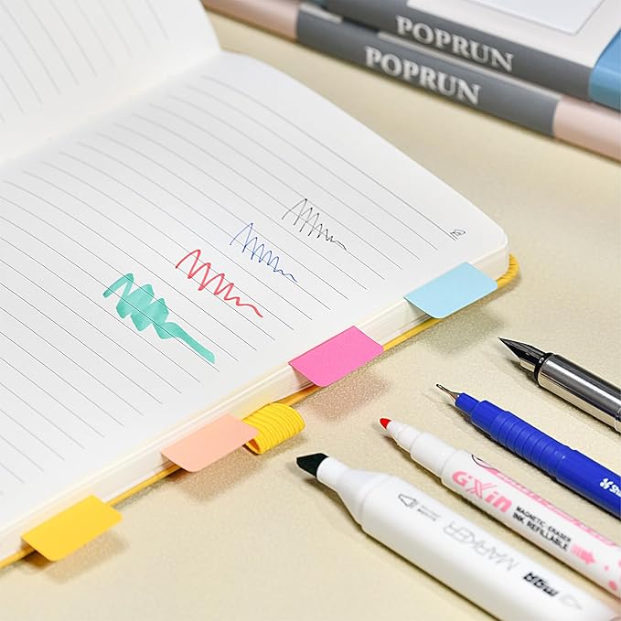 POPRUN Lined Journal Notebook for Women & Men, A5 Medium Size 5.25''x 8'', 120GSM Thick Paper, 128 Numberd Pages, Hardcover, Index Tabs, College Ruled Notebook for Work & Note Taking - Haze Blue