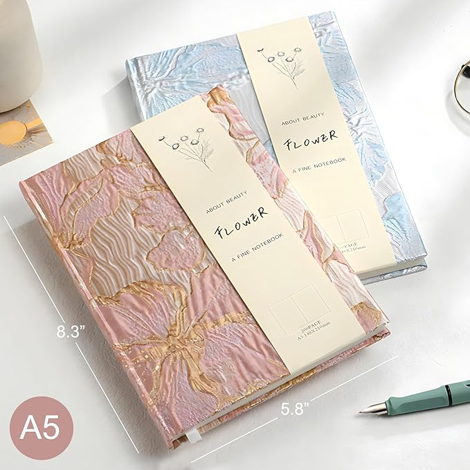 Floral Journal for women, Hardcover Notebook, A5, 6x8, Ruled Pages, Lay Flat, Pretty Journal, Lily Flower, Pink, can be Reading Journal, Writing Notebook, Self Love Journal, Personal Journal