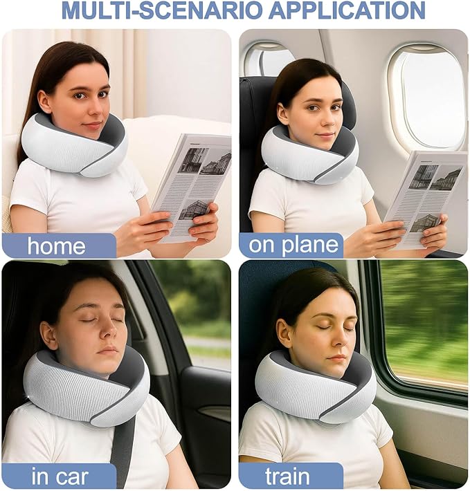 Travel Pillows for Airplanes,Memory Foam Neck Pillow for Traveling,Smooth & Cooling Fabric Plane Pillow for Long Flight,Ideal for Travels,Airplanes,Offices,Cars (Gray, Standard-Broad Fit)